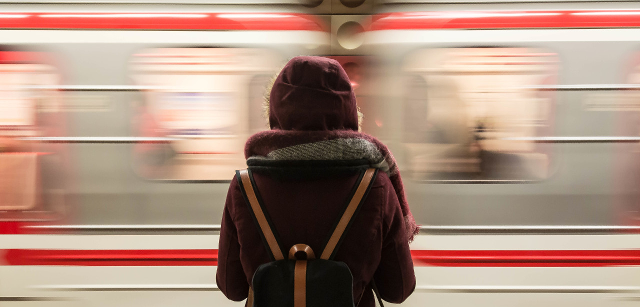 Woman learning on the go